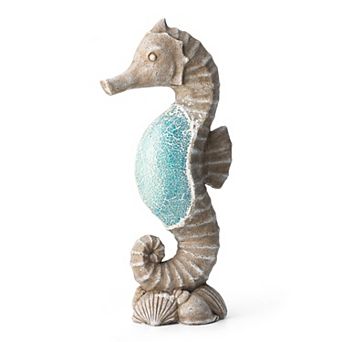 Glitzhome 21"H MGO Marine Faux Granite and Mosaic Sea Horse Statue