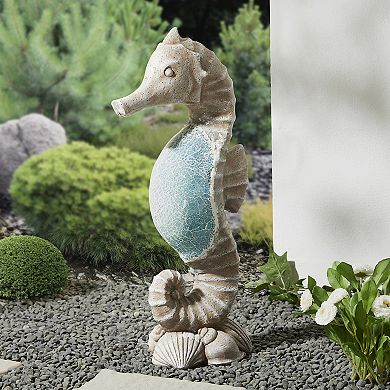 Glitzhome Elegant MGO Marine Faux Granite and Mosaic Sea Horse Statue