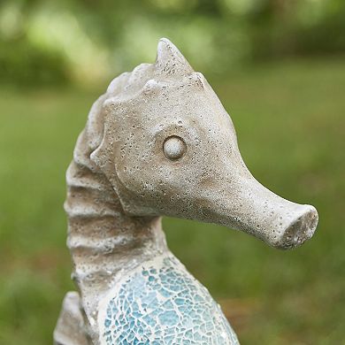 Glitzhome Elegant MGO Marine Faux Granite and Mosaic Sea Horse Statue