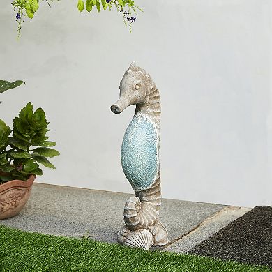 Glitzhome Elegant MGO Marine Faux Granite and Mosaic Sea Horse Statue