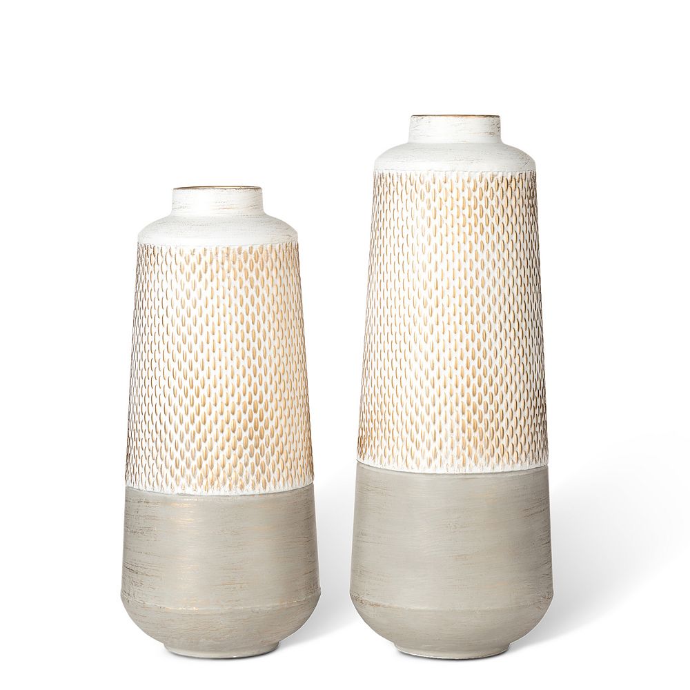 Glitzhome Set of 2 Vintage Textured Metal Table Vases