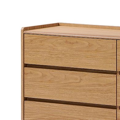 LuxenHome Oak Finish Manufactured Wood 47.2-Inch Wide 6-Drawer Horizontal Dresser