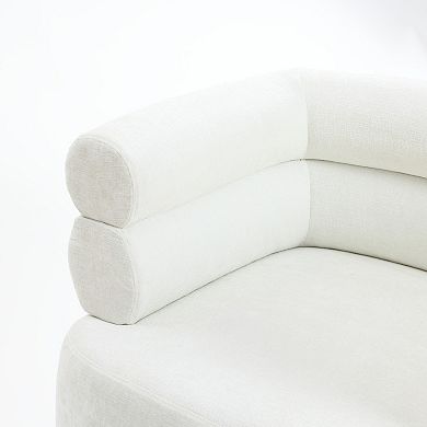 LuxenHome Modern Upholstered Ivory Barrel Accent Chair with Wood Ball Legs