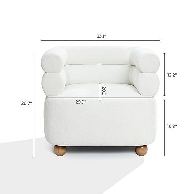 LuxenHome Modern Upholstered Ivory Barrel Accent Chair with Wood Ball Legs