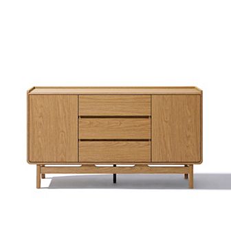 LuxenHome Oak Finish Manufactured Wood 55-Inch Wide Sideboard Cabinet with 3-Drawers