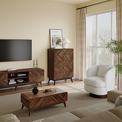 LuxenHome Columbia Engineered Wood 47.5-Inch Tall 5-Drawer Bachelor Chest