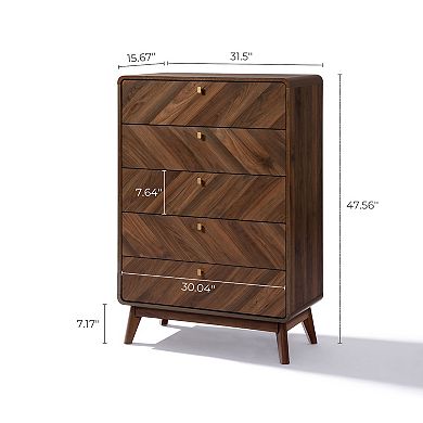 LuxenHome Columbia Engineered Wood 47.5-Inch Tall 5-Drawer Bachelor Chest