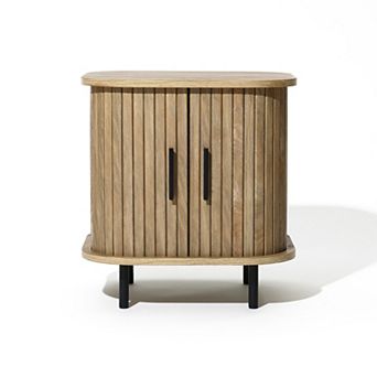 LuxenHome Mid-Century Modern 2-Door Nightstand and End Table with Slatted Slidng Doors