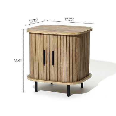 LuxenHome Mid-Century Modern 2-Door Nightstand and End Table with Slatted Slidng Doors