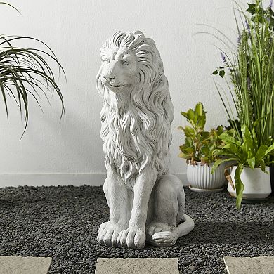 Glitzhome Oversized MGO White Guardian Sitting Lion Garden Statue