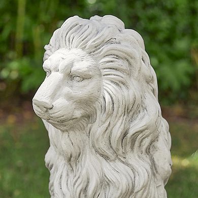 Glitzhome Oversized MGO White Guardian Sitting Lion Garden Statue