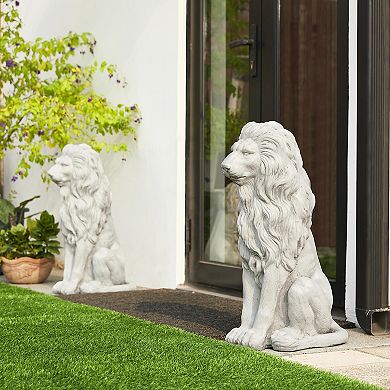 Glitzhome Oversized MGO White Guardian Sitting Lion Garden Statue