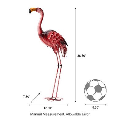 Glitzhome Metal Standing Flamingo Garden Statue with Stakes