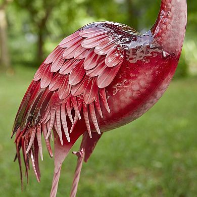 Glitzhome Metal Standing Flamingo Garden Statue with Stakes