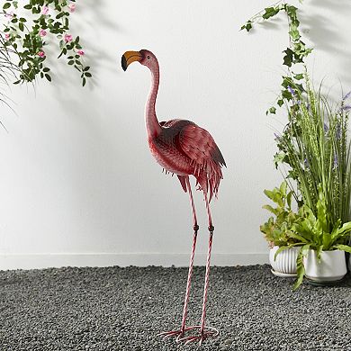 Glitzhome Metal Standing Flamingo Garden Statue with Stakes