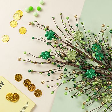 Glitzhome 4 Pack St. Patrick's Berry & Shamrock Artificial Picks