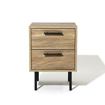 LuxenHome Mid-Century Modern Wave 2-Drawers End Table and Nightstand with Metal Legs