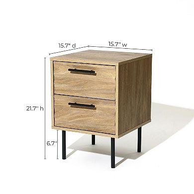 LuxenHome Mid-Century Modern Wave 2-Drawers End Table and Nightstand with Metal Legs