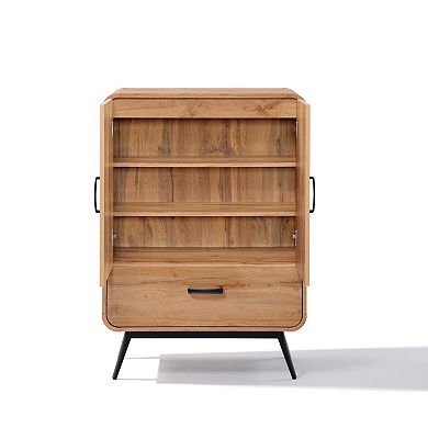 LuxenHome 2-Door 1-Drawer with Soft Close Buffet Cabinet with Black Metal Legs