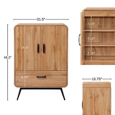 LuxenHome 2-Door 1-Drawer with Soft Close Buffet Cabinet with Black Metal Legs