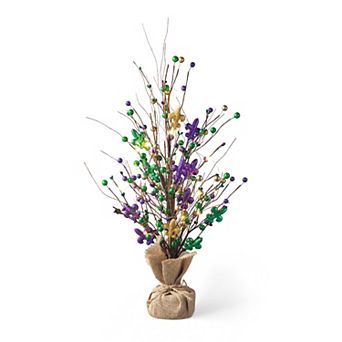 Glitzhome 21"H Lighted Mardi Gras Fleur-de-Lis & Berry Table Tree