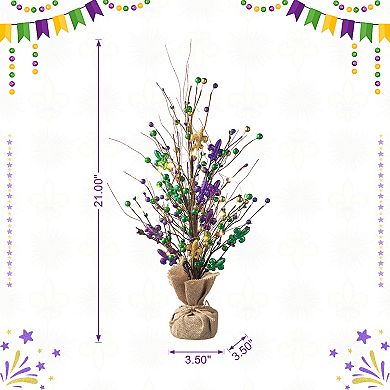 Glitzhome 21"H Lighted Mardi Gras Fleur-de-Lis & Berry Table Tree