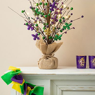 Glitzhome 21"H Lighted Mardi Gras Fleur-de-Lis & Berry Table Tree