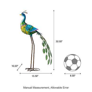 Glitzhome 32"H Metal Standing Peacock Garden Statue with Stakes