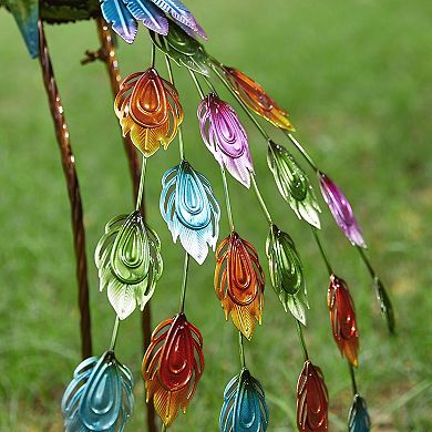 Glitzhome 32"H Metal Standing Peacock Garden Statue with Stakes