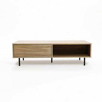 LuxenHome Mid-Century Modern Wave 1-Drawer Coffee Table with Storage and Metal Legs