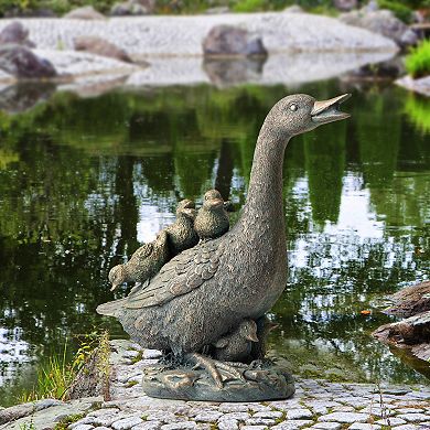Glitzhome Weather-resistant Resin Faux Bronze Duck Garden Statue
