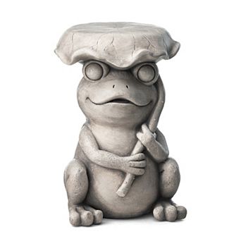 Glitzhome 19"H Multi-functional MGO Frog and Lotus Faux Concrete Garden Stool