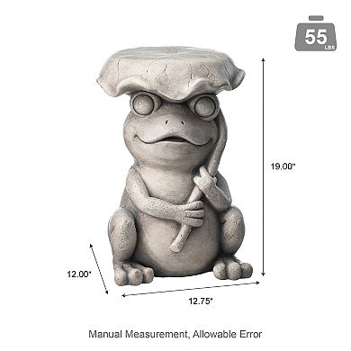 Glitzhome 19"H Multi-functional MGO Frog and Lotus Faux Concrete Garden Stool
