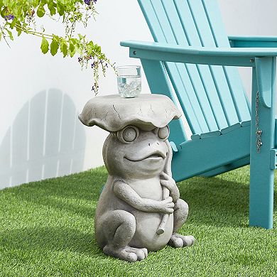 Glitzhome 19"H Multi-functional MGO Frog and Lotus Faux Concrete Garden Stool
