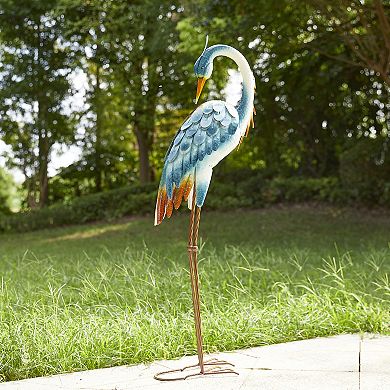 Glitzhome 38.5"H Vibrant Blue Metal Standing Crane Garden Statue with Stakes