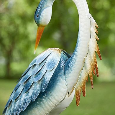 Glitzhome 38.5"H Vibrant Blue Metal Standing Crane Garden Statue with Stakes