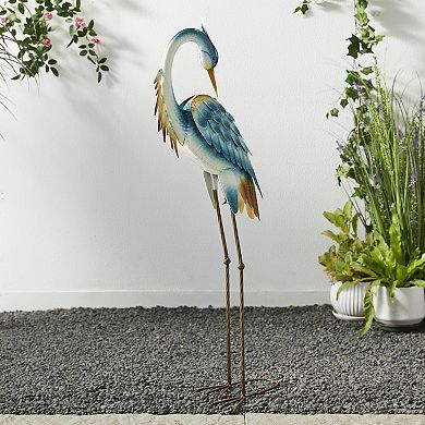 Glitzhome 38.5"H Vibrant Blue Metal Standing Crane Garden Statue with Stakes