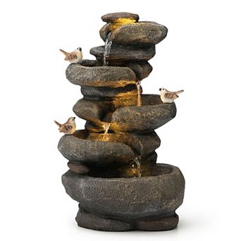 Glitzhome 23''H Natural 5 tier d Stacked Stone Polyresin Outdoor Fountain