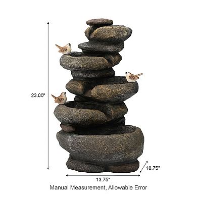 Glitzhome 23''H Natural 5-Tiered Stacked Stone Polyresin Outdoor Fountain