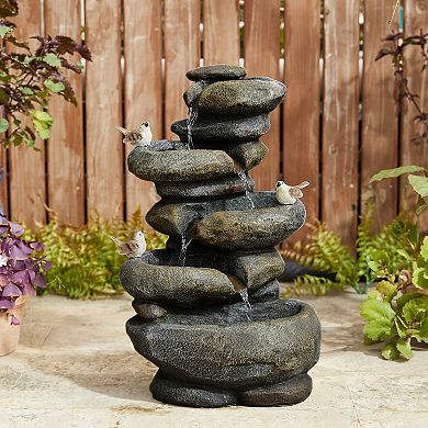 Glitzhome 23''H Natural 5-Tiered Stacked Stone Polyresin Outdoor Fountain