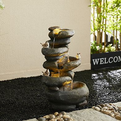 Glitzhome 23''H Natural 5-Tiered Stacked Stone Polyresin Outdoor Fountain