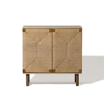 LuxenHome Mid-Century Modern Rope 2-Door Cabinet with Wood Legs