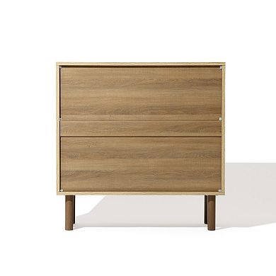 LuxenHome Mid-Century Modern Rope 2-Door Cabinet with Wood Legs