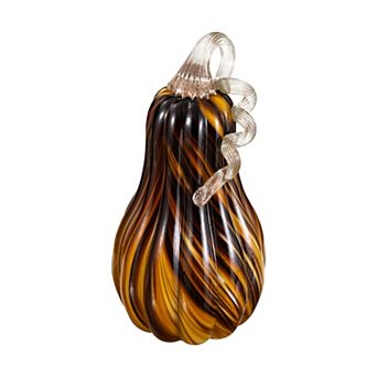 Glitzhome 11.25"H Multi Brown Striped Large Glass Gourd for Fall Harvest Decorations