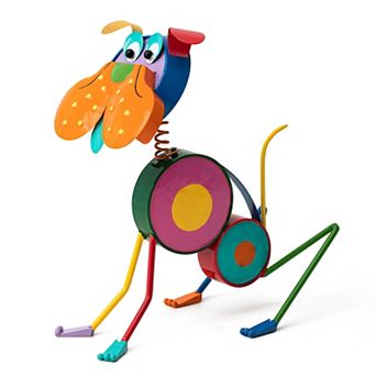 Glitzhome Playful Metal Novelty Puppy Garden Statue