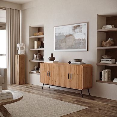 LuxenHome 4-Door with Soft Close 63-Inch Wide Sideboard Server Cabinet with Black Metal Legs