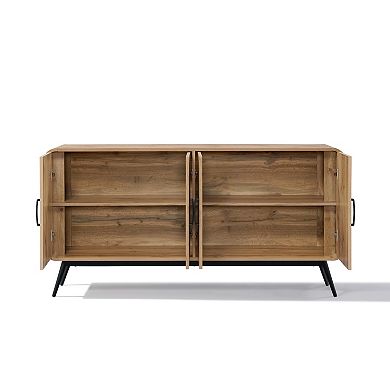 LuxenHome 4-Door with Soft Close 63-Inch Wide Sideboard Server Cabinet with Black Metal Legs