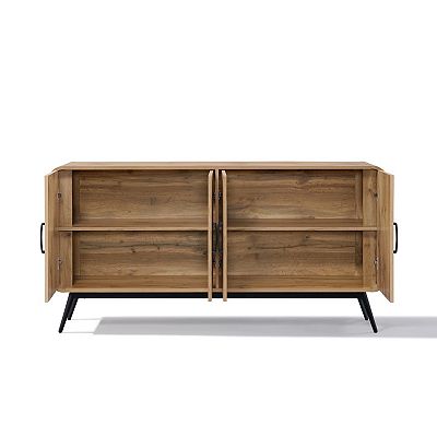 LuxenHome 4-Door with Soft Close 63-Inch Wide Sideboard Server Cabinet with Black Metal Legs