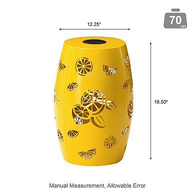Glitzhome 18.5" Multi-Functional Yellow Iron Cutout Solar Powdered Garden Stool