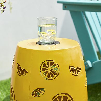Glitzhome 18.5" Multi-Functional Yellow Iron Cutout Solar Powdered Garden Stool